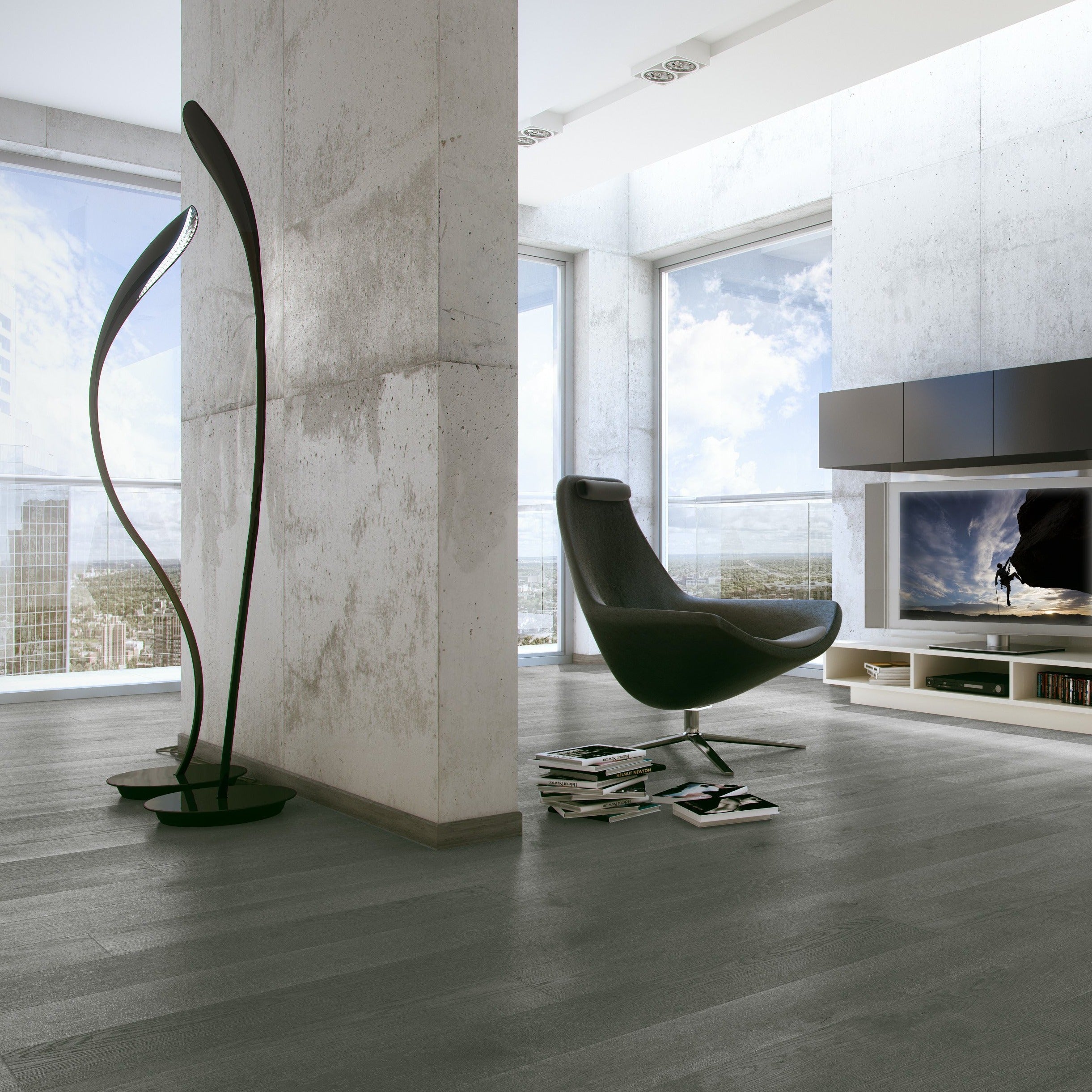 Grey engineered flooring interior