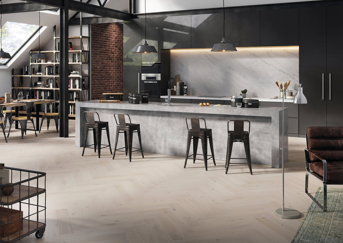 Luxury white rustic herringbone engineered wood flooring