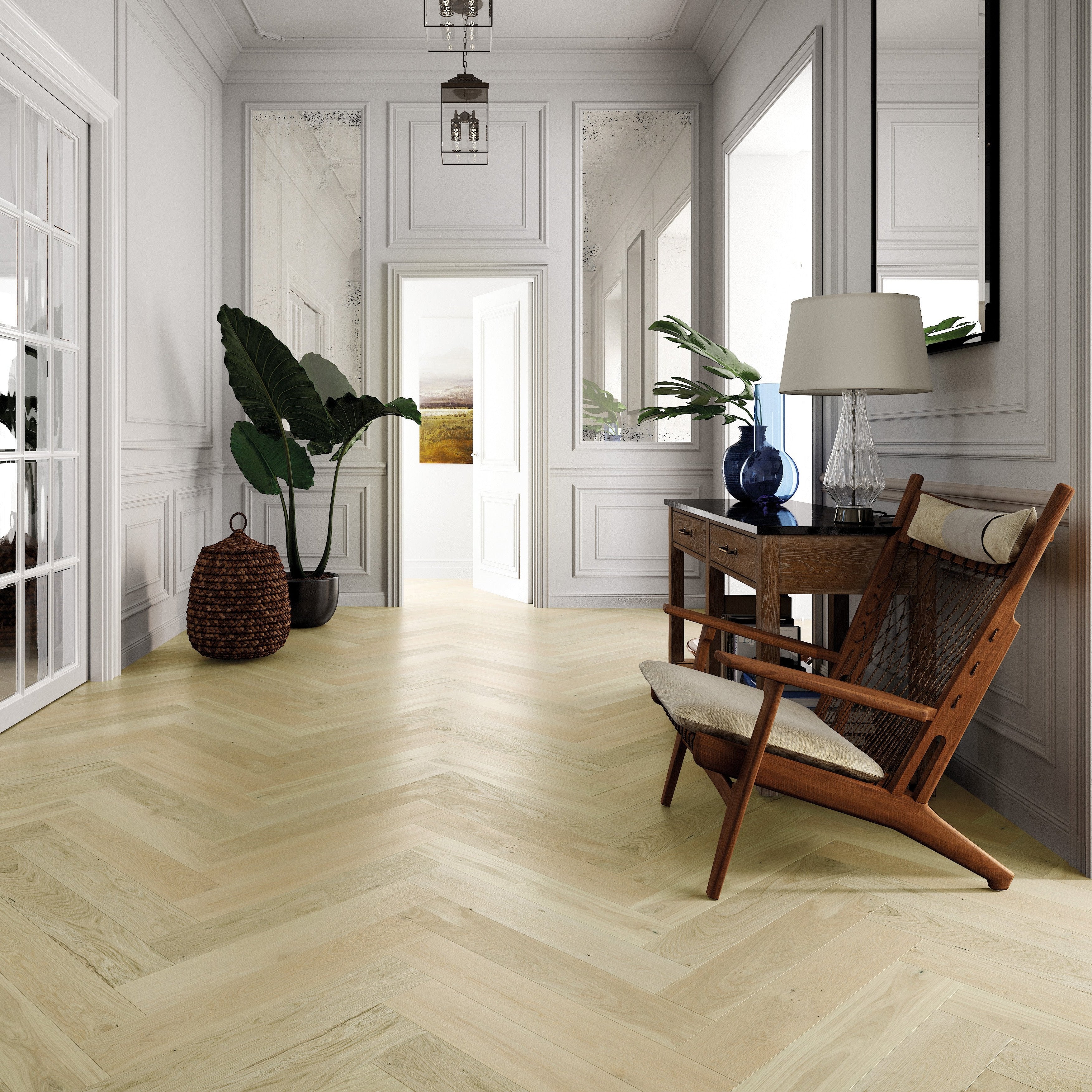 Natural herringbone engineered wood flooring