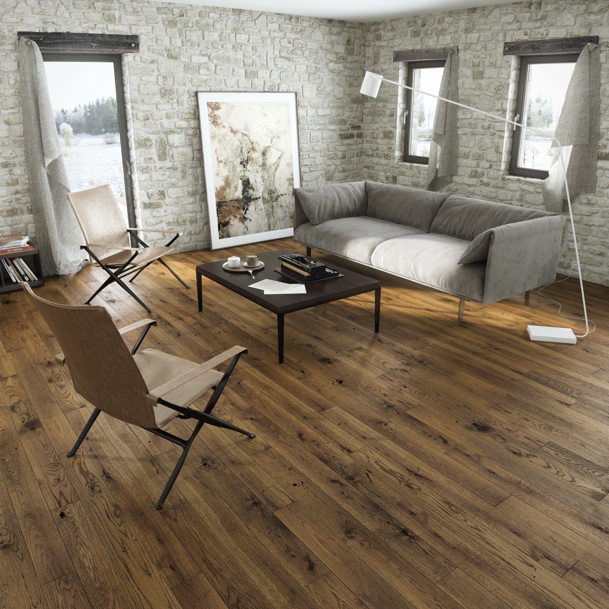 Rustic dark brown engineered flooring (5467682504861)